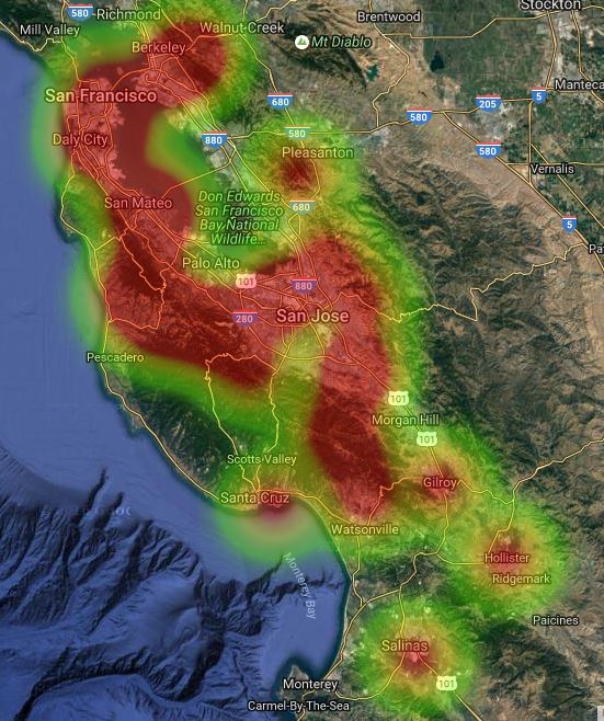 Bay area wireless Internet coverage map